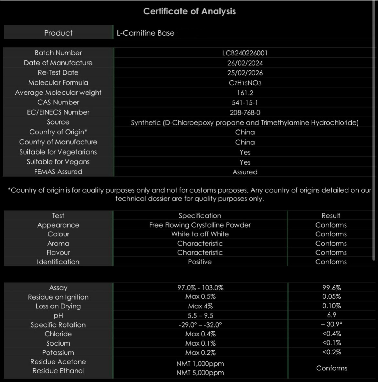 L-Carnitine Solution 500mg/ml